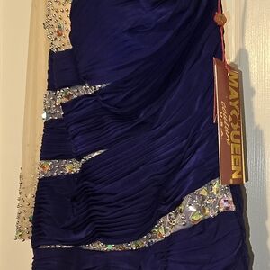 May Queen Royal Blue Gown with Silver Embellishments